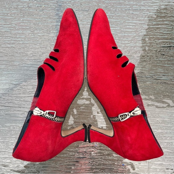 Pura Lopez Red Suede Kitten Heel Pumps Heels - Picture 4 of 16